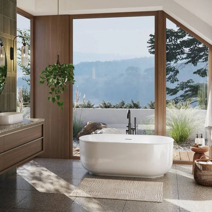 Maax Ommu 5932 Acrylic Freestanding Center Drain Bathtub in White - Plumbing Market