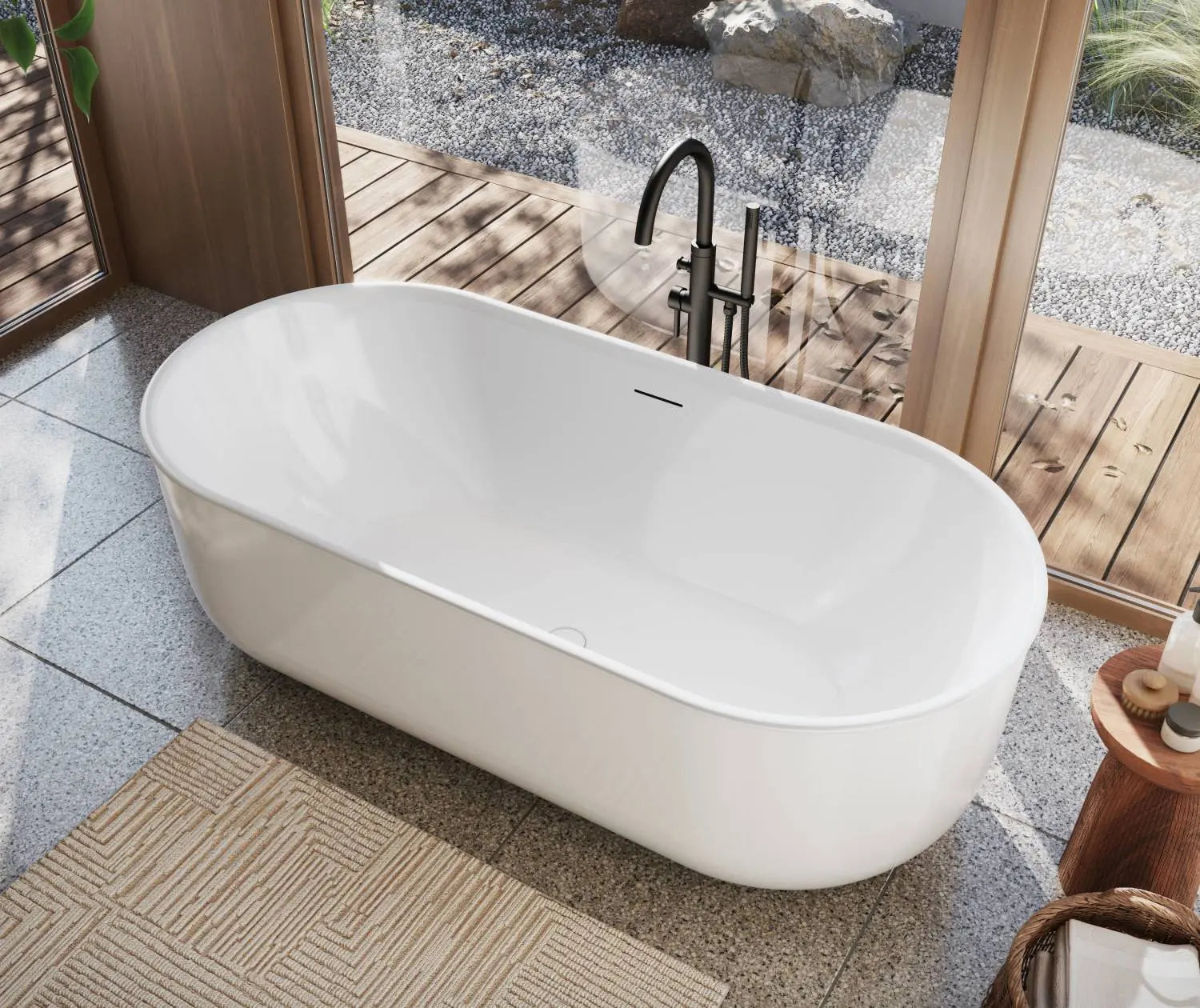 Maax Ommu 6732 Acrylic Freestanding Center Drain Bathtub in White - Plumbing Market