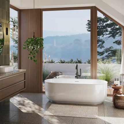 Maax Ommu 6732 Acrylic Freestanding Center Drain Bathtub in White - Plumbing Market