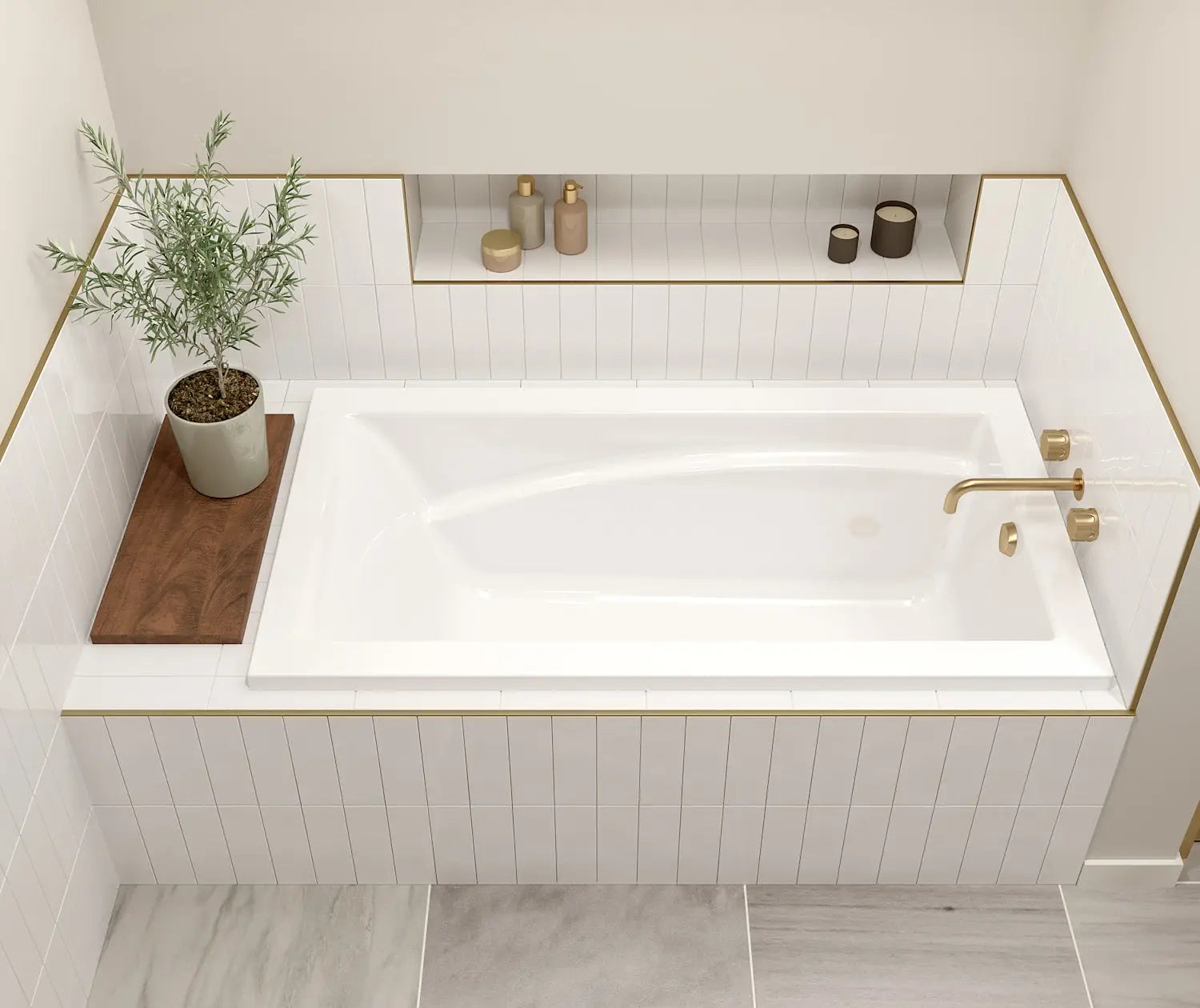 Maax Optik 6032 Acrylic Alcove End Drain Hydrofeel Bathtub in White 101265-054-001-100 - Plumbing Market