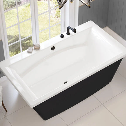 Maax Optik 6636 F Acrylic Freestanding Center Drain Aerofeel Bathtub in White with Black Skirt 105742-055-015 - Plumbing Market