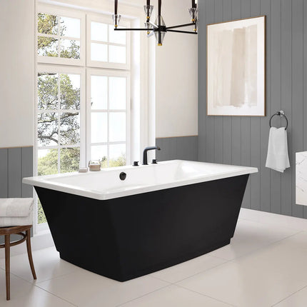 Maax Optik 6636 F Acrylic Freestanding Center Drain Aerofeel Bathtub in White with Black Skirt 105742-055-015 - Plumbing Market