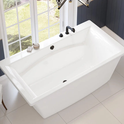 Maax Optik 6636 F Acrylic Freestanding Center Drain Aerofeel Bathtub in White with White Skirt 105742-055-001-114 - Plumbing Market