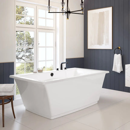 Maax Optik 6636 F Acrylic Freestanding Center Drain Aerofeel Bathtub in White with White Skirt 105742-055-001-114 - Plumbing Market