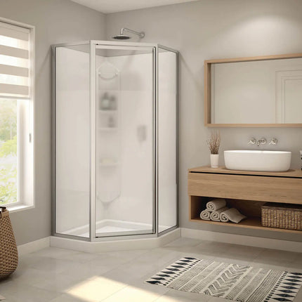 Maax Orchid 38 x 38 Polystyrene Center Drain Shower Kit in White with Centre Silk glass  in Chrome 300022-000-129-102 - Plumbing Market