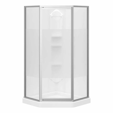 Maax Orchid 38 x 38 Polystyrene Center Drain Shower Kit in White with Centre Silk glass  in Matte Black 300022-000-129-103 - Plumbing Market