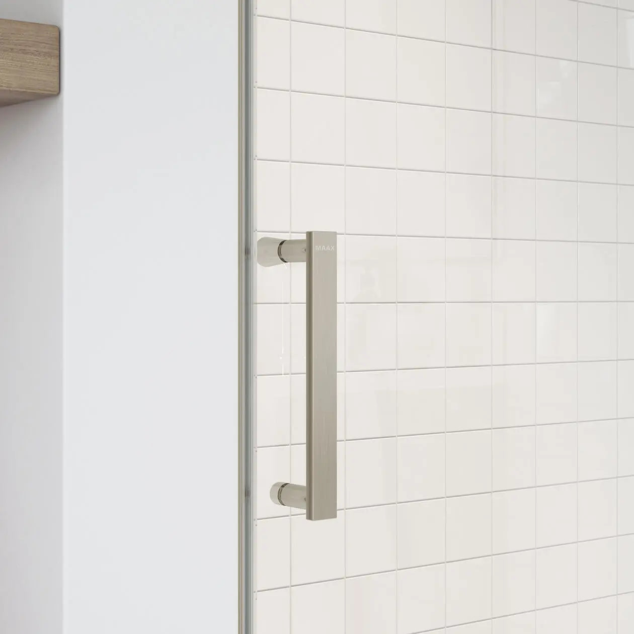 Maax Outback 43 ¼ - 46 ½ x 70 ½ in. 8mm Sliding Shower Door for Alcove Installation with Clear glass in Brushed Nickel 137680-900-305-000 - Plumbing Market