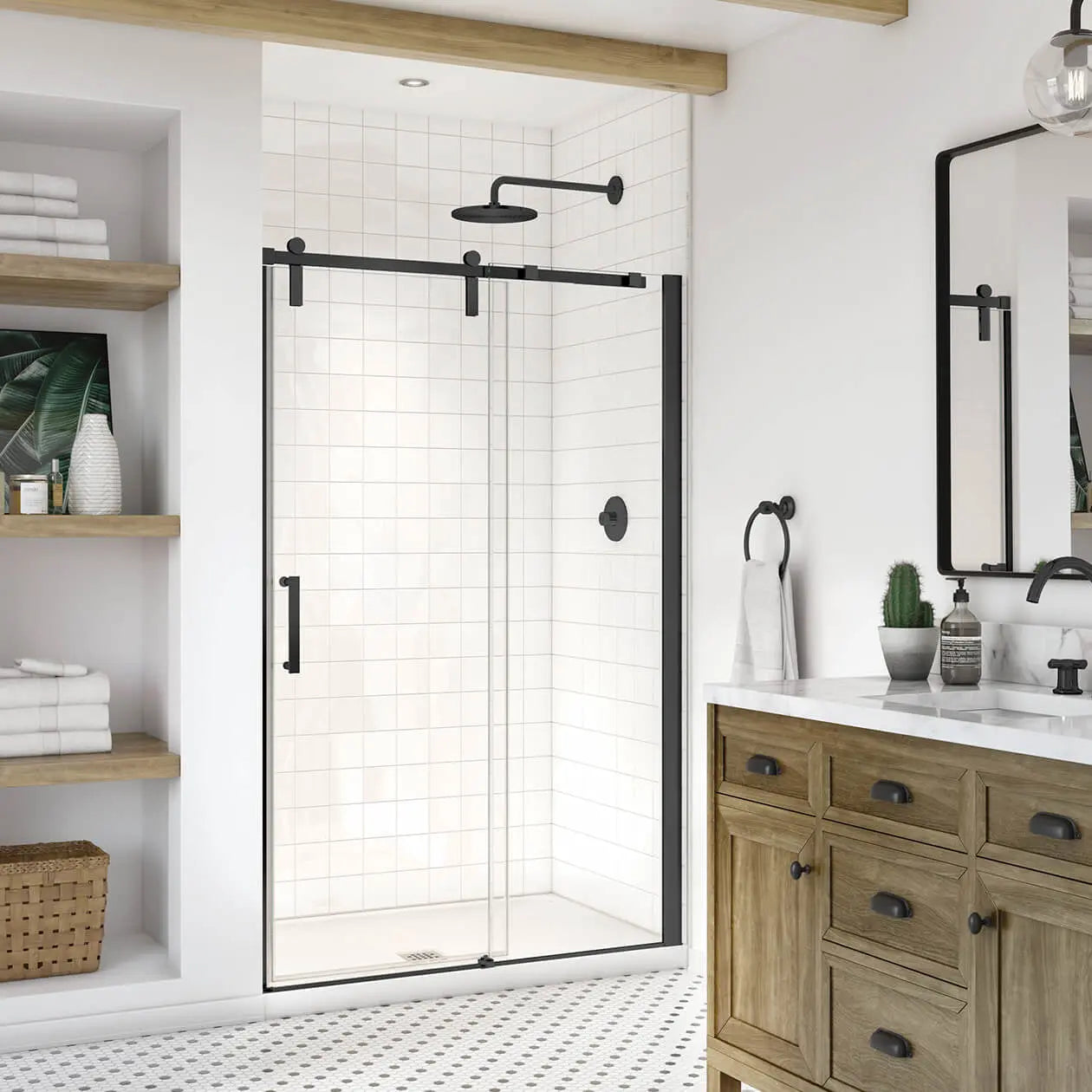 Maax Outback 43 ¼ - 46 ½ x 70 ½ in. 8mm Sliding Shower Door for Alcove Installation with Clear glass in Matte Black 137680-900-340-000 - Plumbing Market