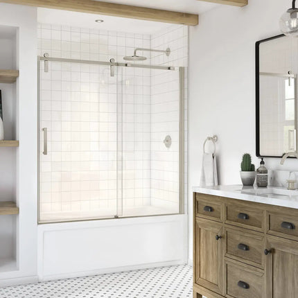 Maax Outback 55 ¼ - 58 1/2 x 57 in. 8mm Sliding Tub Door for Alcove Installation with Clear glass in Brushed Nickel 137682-900-305-000 - Plumbing Market