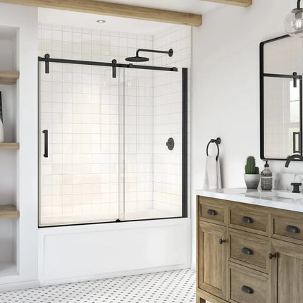 Maax Outback 55 ¼ - 58 1/2 x 57 in. 8mm Sliding Tub Door for Alcove Installation with Clear glass in Matte Black 137682-900-340-000 - Plumbing Market