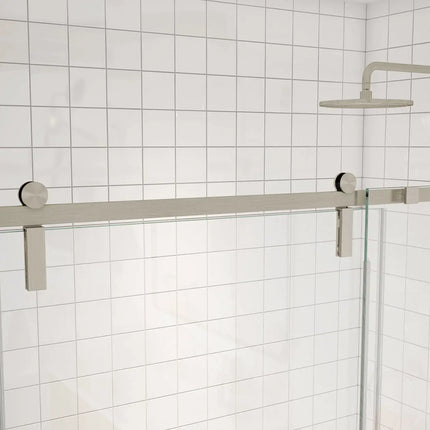 Maax Outback 55 ¼ - 58 ½ x 70 ½ in. 8mm Sliding Shower Door for Alcove Installation with Clear glass in Brushed Nickel 137681-900-305-000 - Plumbing Market