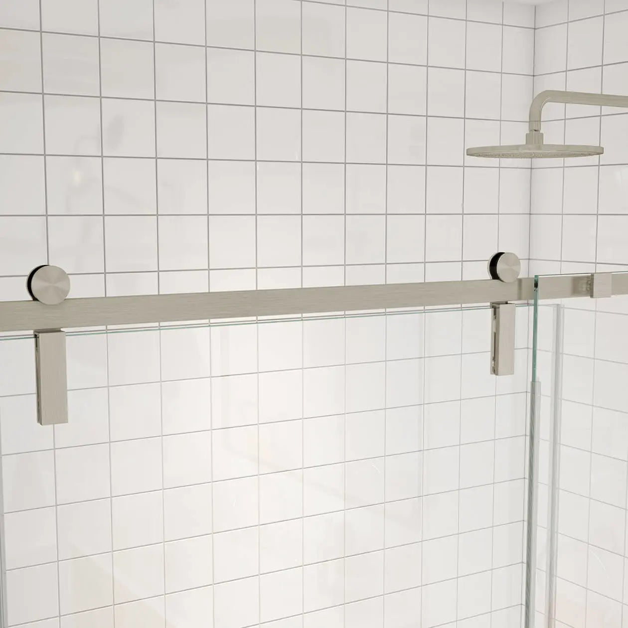 Maax Outback 55 ¼ - 58 ½ x 70 ½ in. 8mm Sliding Shower Door for Alcove Installation with Clear glass in Brushed Nickel 137681-900-305-000 - Plumbing Market