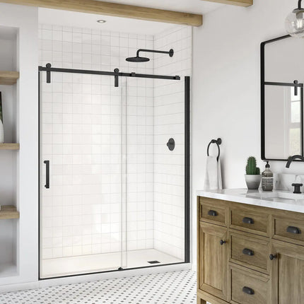 Maax Outback 55 ¼ - 58 ½ x 70 ½ in. 8mm Sliding Shower Door for Alcove Installation with Clear glass in Matte Black 137681-900-340-000 - Plumbing Market