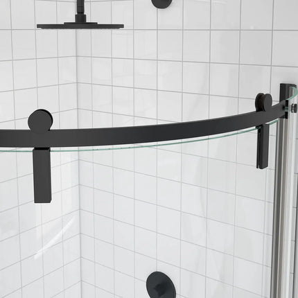 Maax Outback Round 36 x 36 x 75 5/8 in. 8mm Sliding Shower Door for Corner Installation with Clear glass in Matte Black 139410-900-340-001 - Plumbing Market