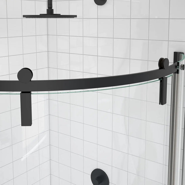 Maax Outback Round 36 x 36 x 75 5/8 in. 8mm Sliding Shower Door for Corner Installation with Clear glass in Matte Black 139410-900-340-002 - Plumbing Market