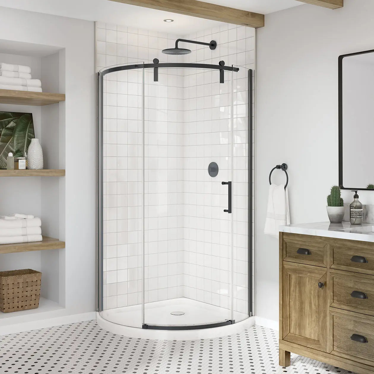 Maax Outback Round 36 x 36 x 75 5/8 in. 8mm Sliding Shower Door for Corner Installation with Clear glass in Matte Black 139410-900-340-002 - Plumbing Market