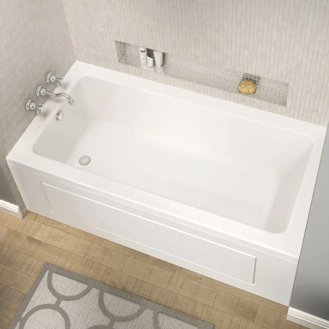 Maax Pose 6632 IF Acrylic Alcove Left-Hand Drain Whirlpool Bathtub in White 106204-L-001-001 - Plumbing Market