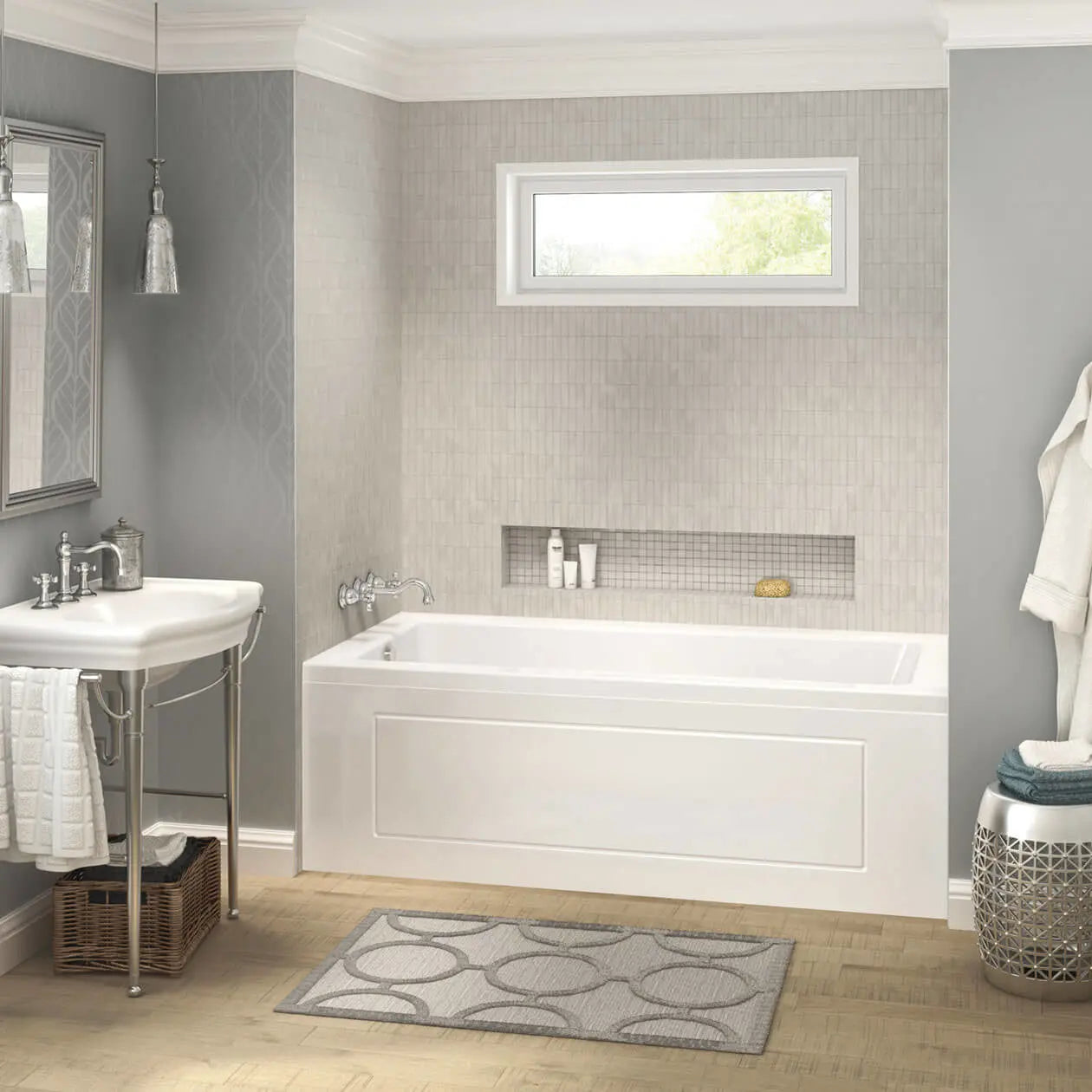 Maax Pose 6632 IF Acrylic Alcove Right-Hand Drain Bathtub in White - Product Pack 106204-002-001-102 - Plumbing Market