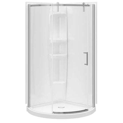 Maax Round Base 36 3 in. 36 x 36 Acrylic Corner Left or Right Shower Base with Corner Drain in White 106888-000-001-100 - Plumbing Market