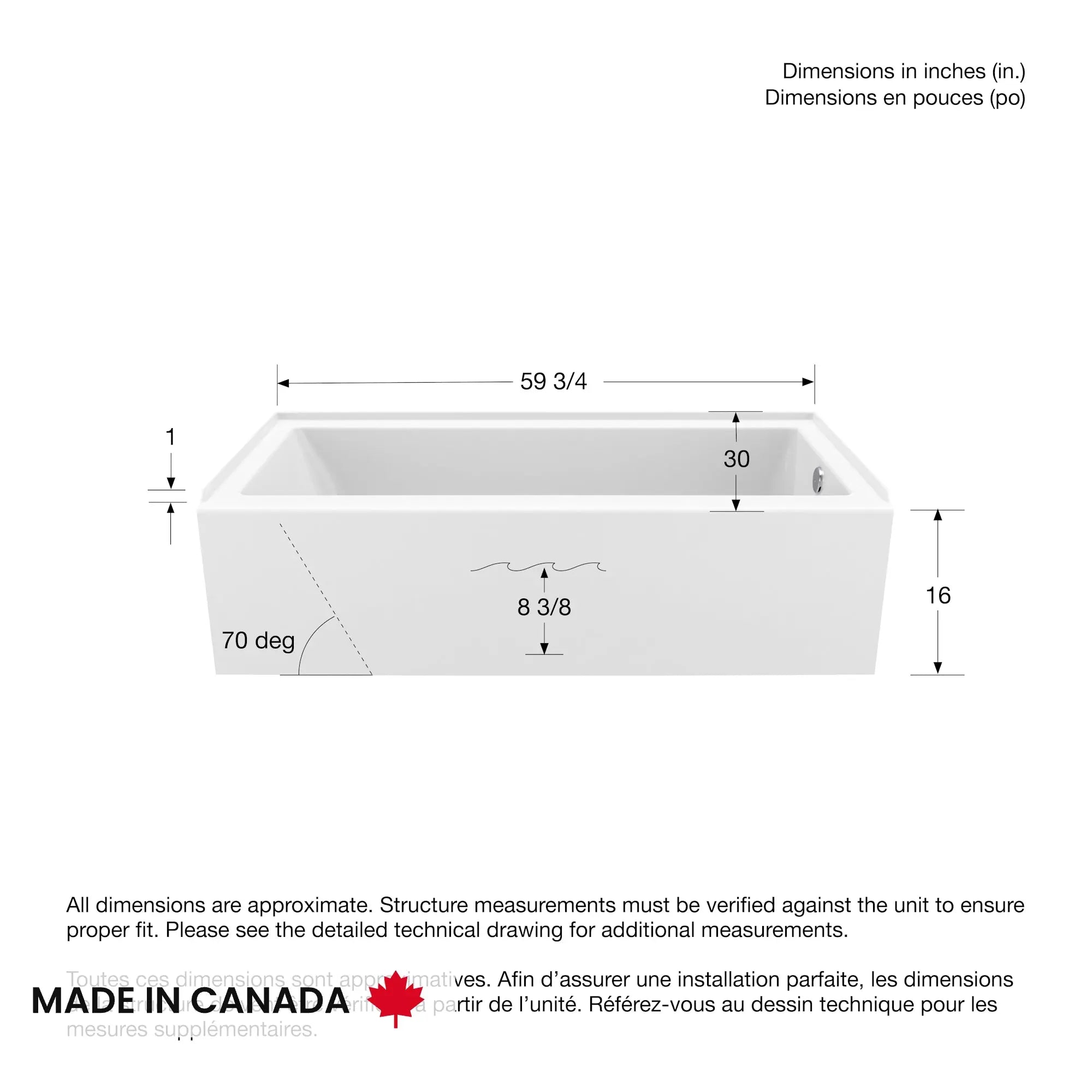 Maax Rubix Access 6030 AFR Acrylic Alcove Right-Hand Drain Bathtub in White 106349-000-001-101 - Plumbing Market