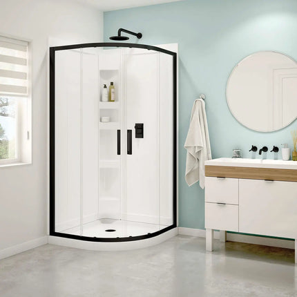 Maax Sakura Acrylic Shower Kit in White with Clear glass  in Matte Black 106540-900-340-000 - Plumbing Market