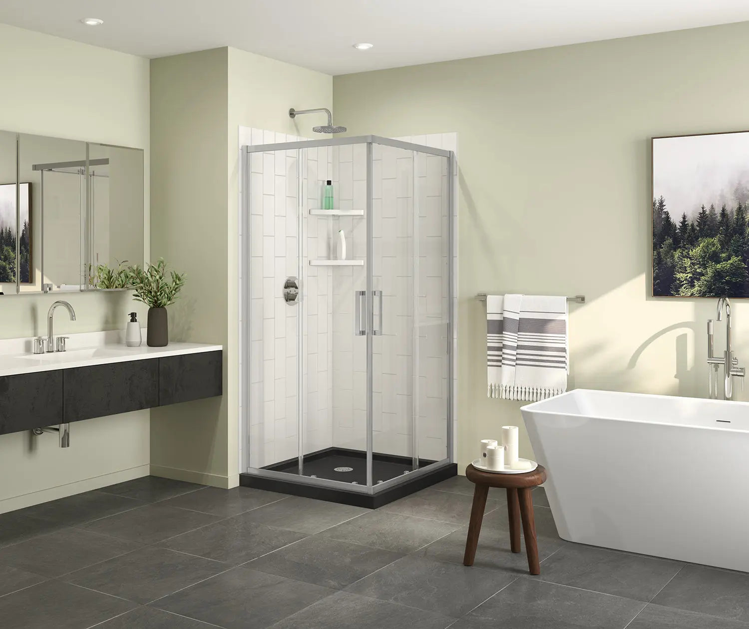 Maax Scarlet 36 x 36 Acrylic Corner Drain Shower Kit in Black with Clear Glass in Chrome 107482-900-084-000 - Plumbing Market