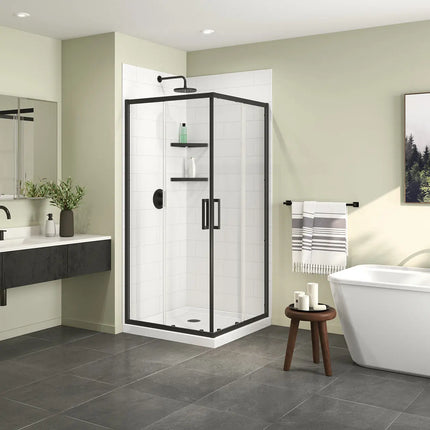 Maax Scarlet 36 x 36 Acrylic Corner Drain Shower Kit in White with Clear Glass in Matte Black 107481-900-340-000 - Plumbing Market