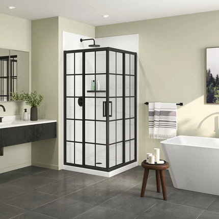 Maax Scarlet 36 x 36 Acrylic Corner Drain Shower Kit in White with French Glass in Matte Black 107481-977-340-000 - Plumbing Market