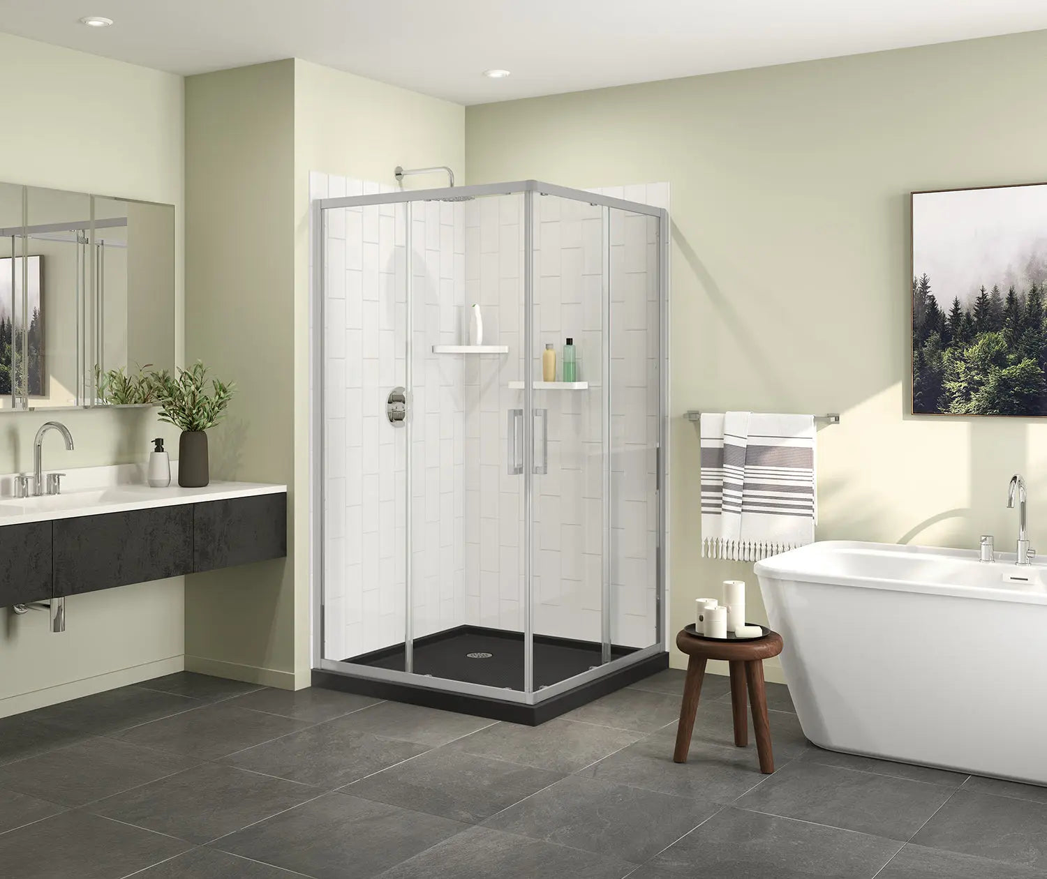 Maax Scarlet 42 x 42 Acrylic Corner Drain Shower Kit in Black with Clear Glass in Chrome 107487-900-084-000 - Plumbing Market