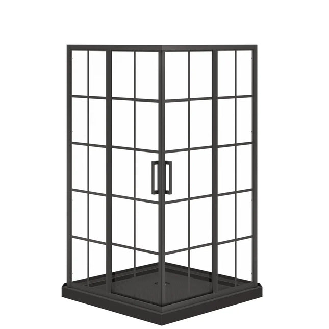 Maax Scarlet 42 x 42 Acrylic Corner Drain Shower Kit in Black with French Glass in Matte Black 107487-977-340-000 - Plumbing Market