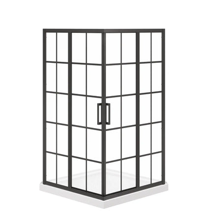 Maax Scarlet 42 x 42 Acrylic Corner Drain Shower Kit in White with French Glass in Matte Black 107486-977-340-000 - Plumbing Market