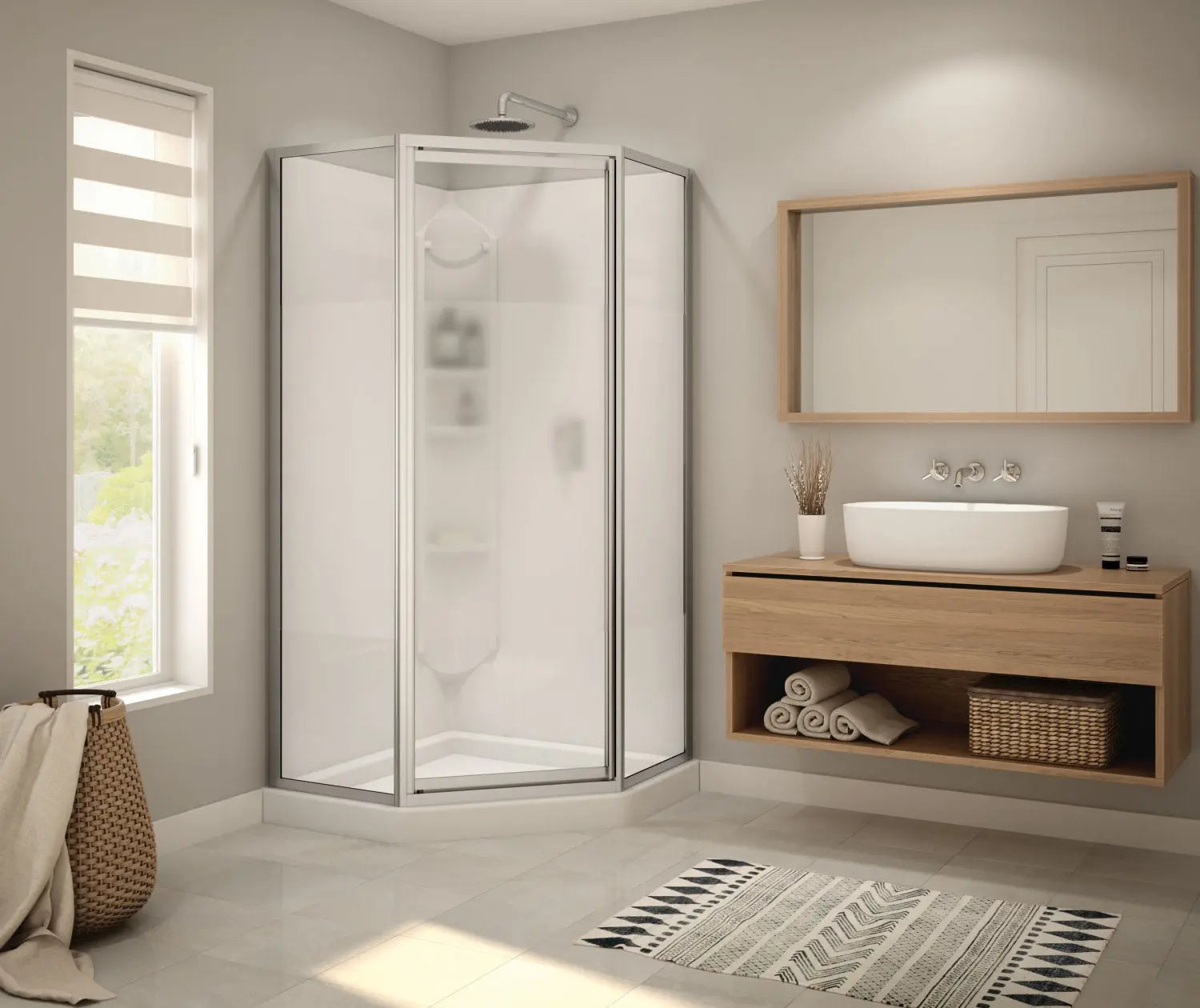 Maax Summit 38 x 38 Polystyrene Center Drain Shower Kit in White with Centre Silk glass in Chrome 300006-000-129-102 - Plumbing Market