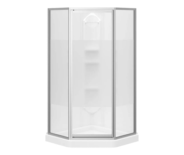 Maax Summit 38 x 38 Polystyrene Center Drain Shower Kit in White with Centre Silk glass in Chrome 300006-000-129-102 - Plumbing Market
