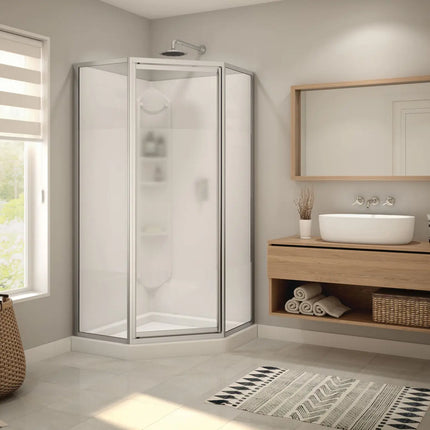 Maax Summit 38 x 38 Polystyrene Center Drain Shower Kit in White with Centre Silk glass in Chrome 300006-000-129-102 - Plumbing Market