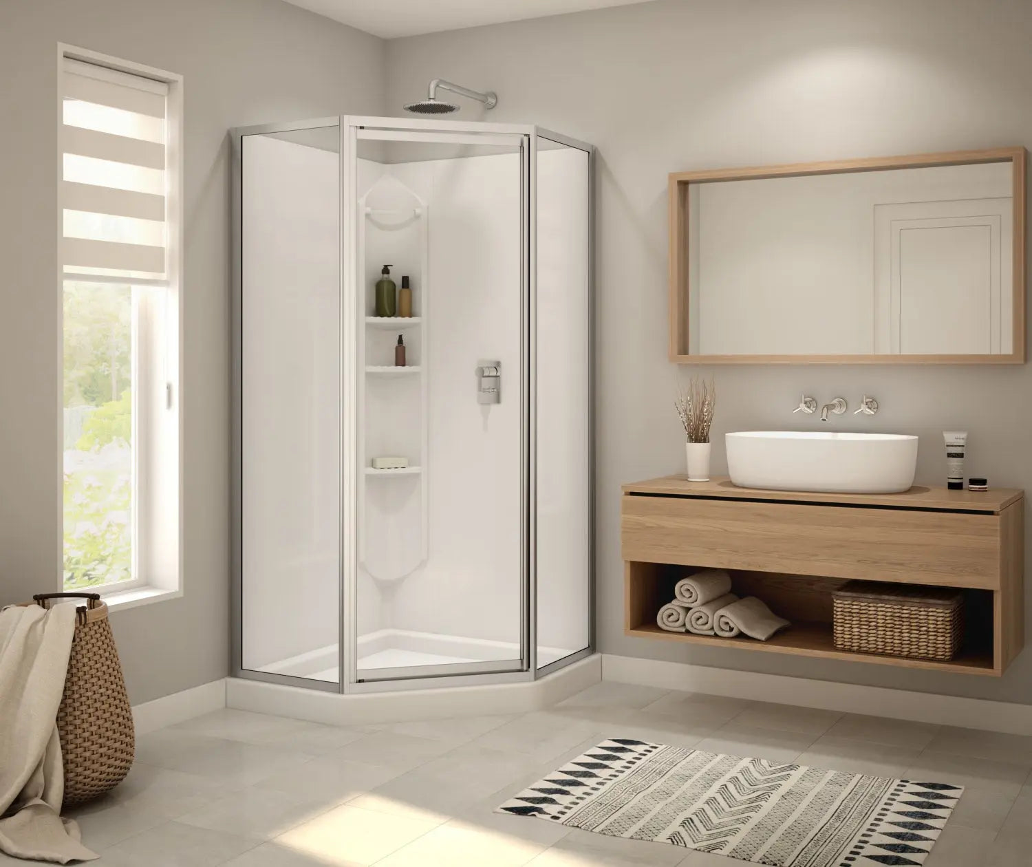 Maax Summit 38 x 38 Polystyrene Center Drain Shower Kit in White with Clear glass in Chrome 300006-000-129-100 - Plumbing Market