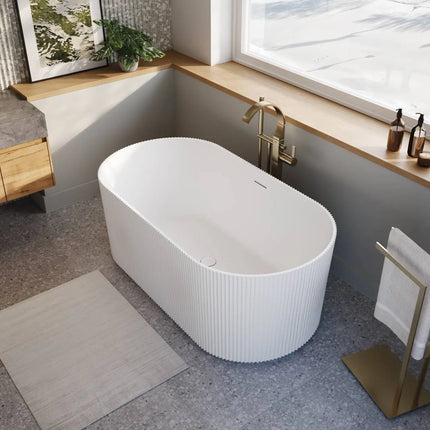 Maax Tori 5932 Acrylic Freestanding Center Drain Bathtub in Matte White - Plumbing Market