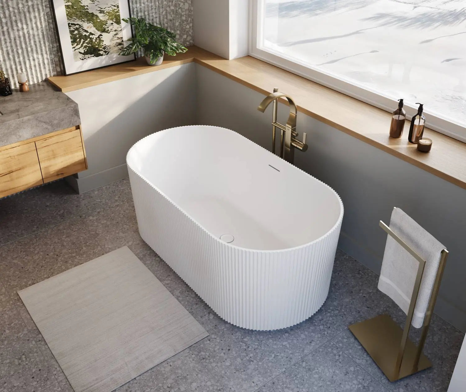 Maax Tori 5932 Acrylic Freestanding Center Drain Bathtub in Matte White - Plumbing Market