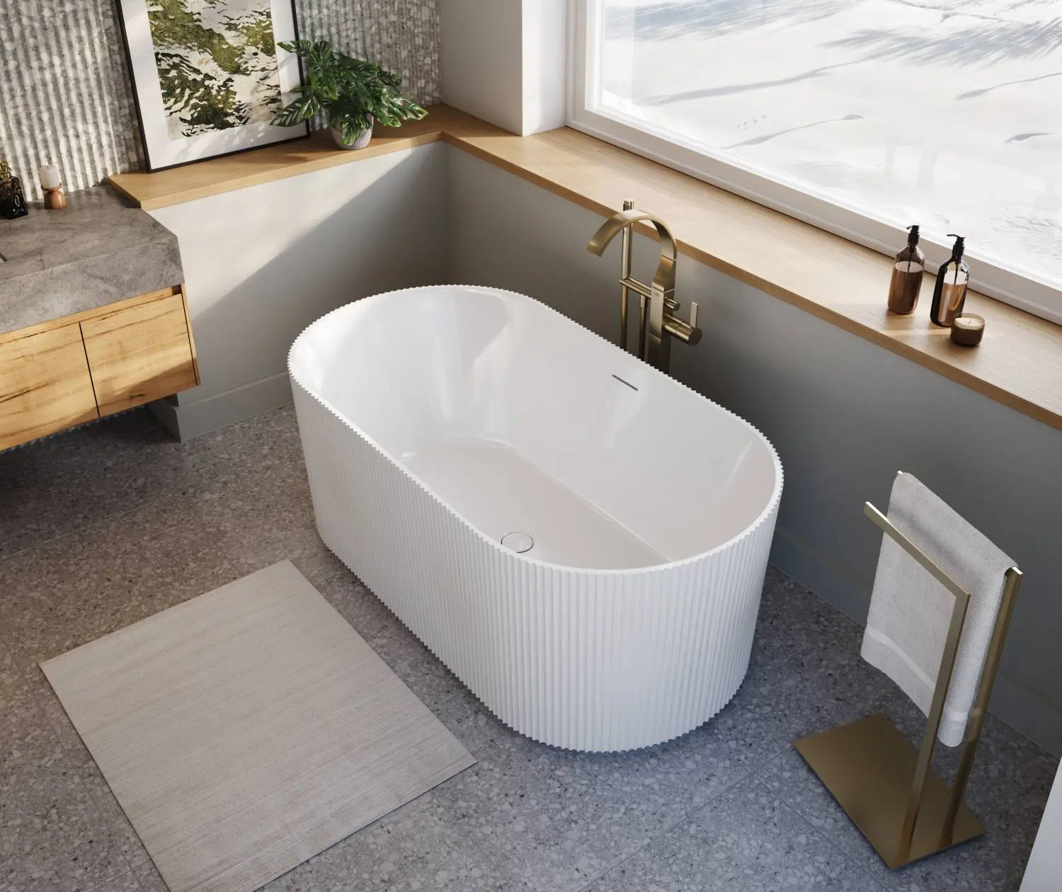Maax Tori 5932 Acrylic Freestanding Center Drain Bathtub in White Gloss - Plumbing Market