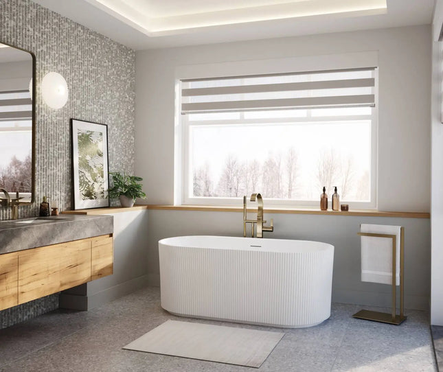 Maax Tori 5932 Acrylic Freestanding Center Drain Bathtub in White Gloss - Plumbing Market