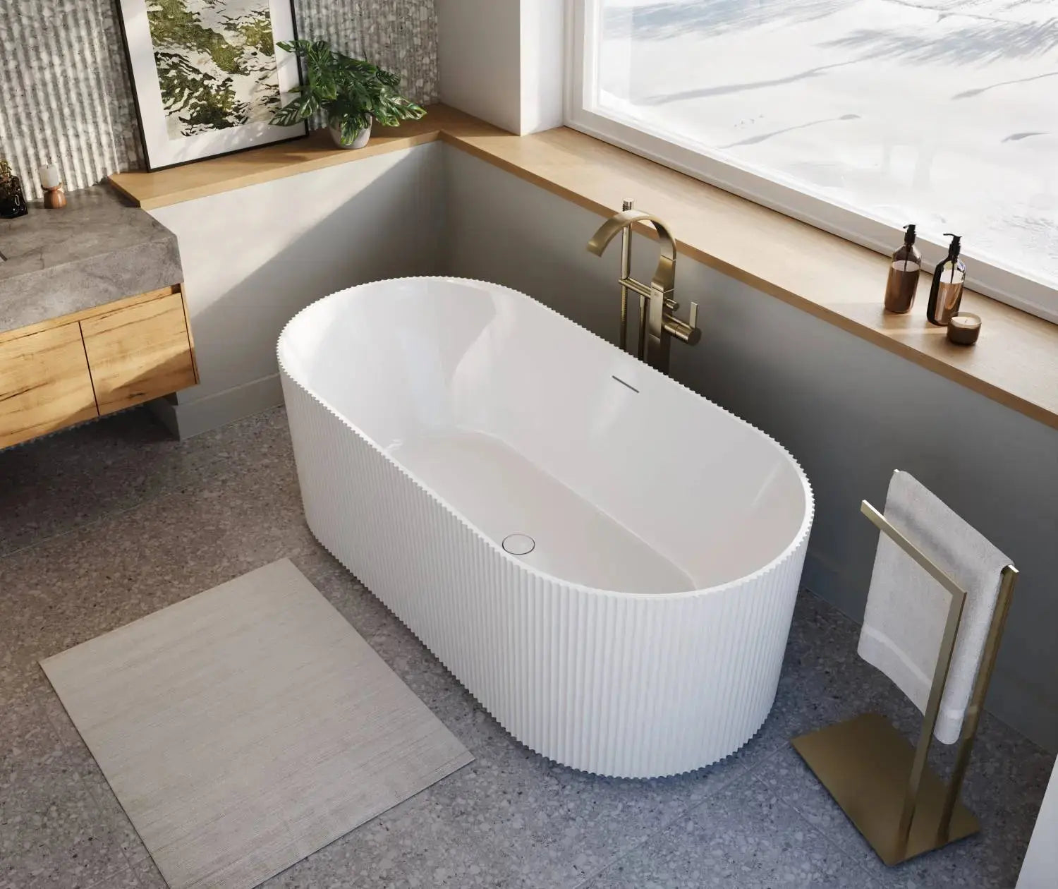 Maax Tori 6732 Acrylic Freestanding Center Drain Bathtub in Gloss White - Plumbing Market