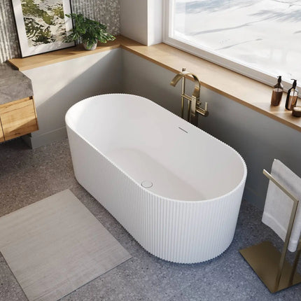 Maax Tori 6732 Acrylic Freestanding Center Drain Bathtub in Matte White - Plumbing Market