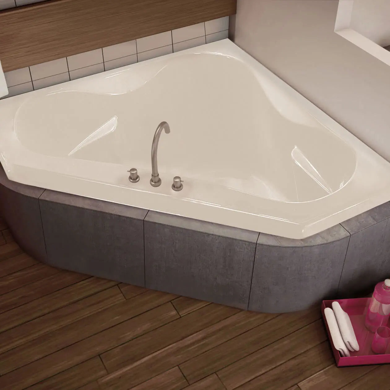 Maax Tryst 59 x 59 Acrylic Corner Center Drain Aeroeffect Bathtub in White 100053-103-001-100 - Plumbing Market