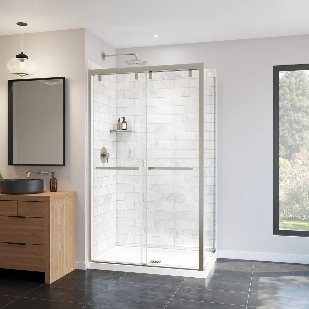 Maax Uptown Return Panel for 36 in. Base with Clear glass in Brushed Nickel 135328-900-305-000 - Plumbing Market