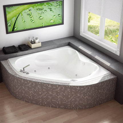 Maax Vichy 6060 Acrylic Corner Center Drain Combined Whirlpool & Aeroeffect Bathtub in White 102579-096-001 - Plumbing Market