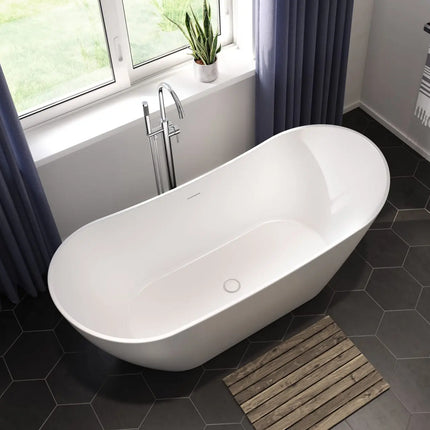 Mahaba 67 x 29 Acrylic Freestanding Oval Center Drain Bathtub in White - Plumbing Market
