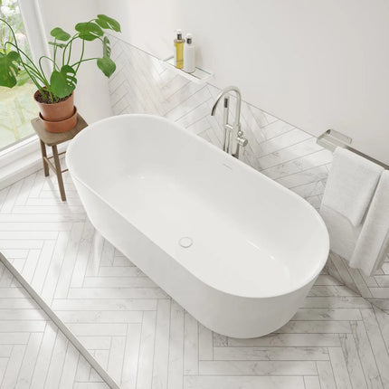 Malindi 67 x 30 Acrylic Freestanding Oval Center Drain Bathtub in White - Plumbing Market