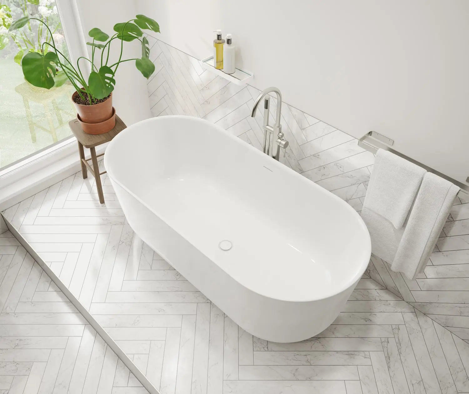 Malindi 67 x 30 Acrylic Freestanding Oval Center Drain Bathtub in White - Plumbing Market
