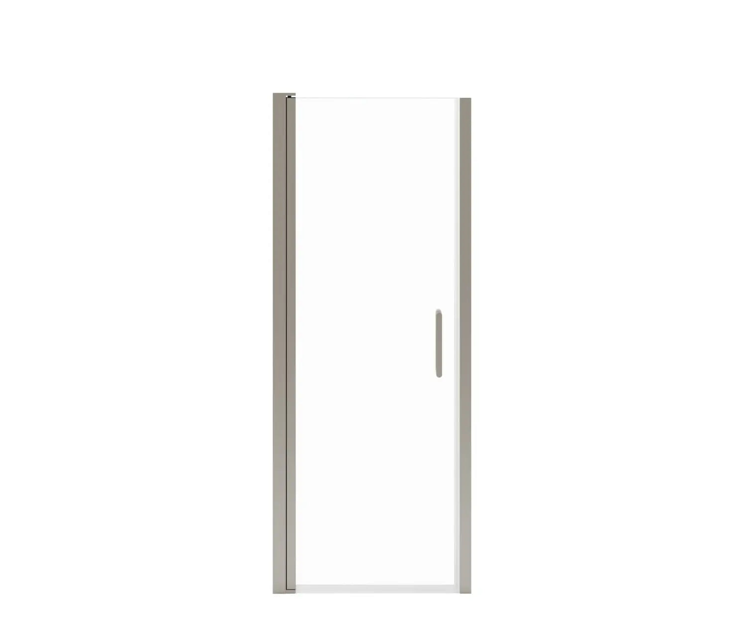 Manhattan 25-27 x 68 in. 6 mm Pivot Shower Door for Alcove Installation with Clear glass & Round Handle in Brushed Nickel - Plumbing Market