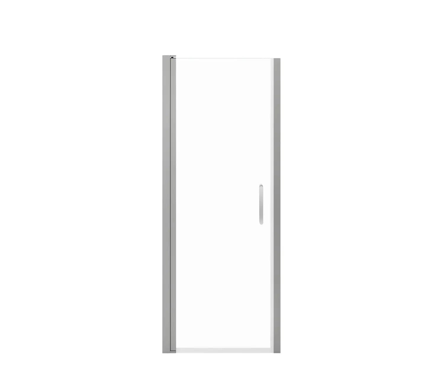 Manhattan 25-27 x 68 in. 6 mm Pivot Shower Door for Alcove Installation with Clear glass & Round Handle in Chrome - Plumbing Market