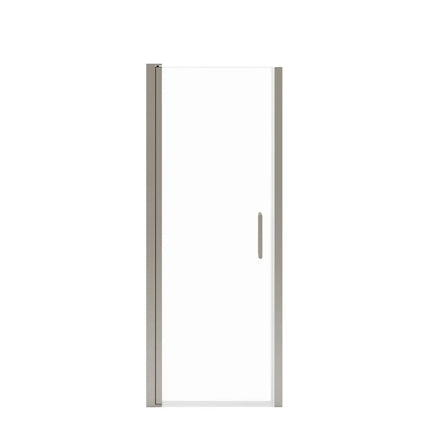 Manhattan 27-29 x 68 in. 6 mm Pivot Shower Door for Alcove Installation with Clear glass & Round Handle in Brushed Nickel - Plumbing Market
